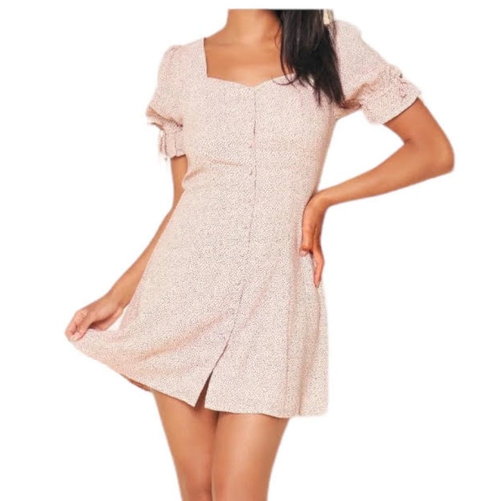 Sugar+Lips Small Pink Black Dotted Print Babydoll Mini Dress
